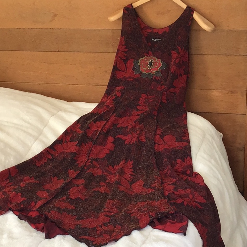 Lee Anderson Floral Red and Black Sleeveless Dress M - Picture 1 of 16
